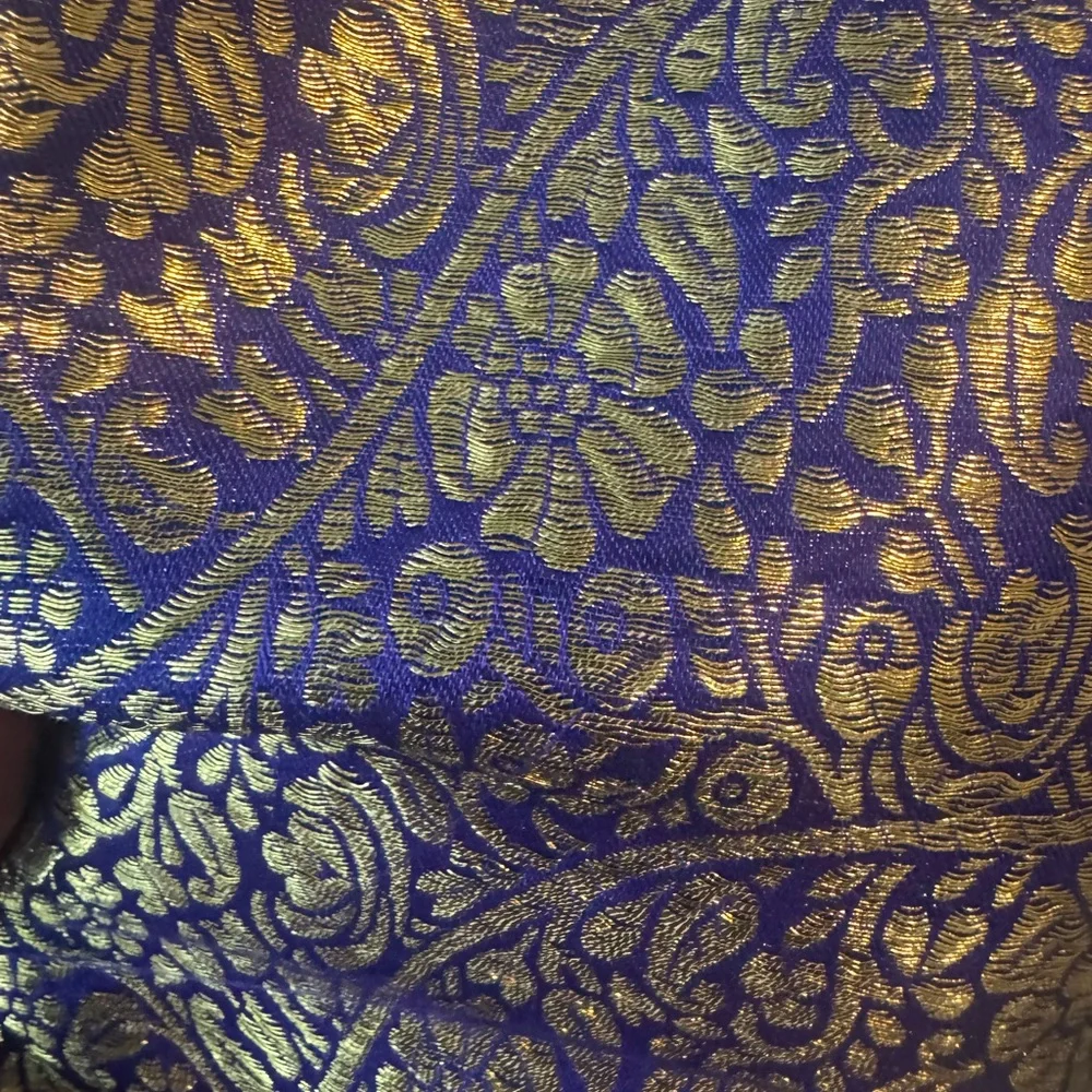 Elegant Blue‎ and Gold Floral silk Scarf